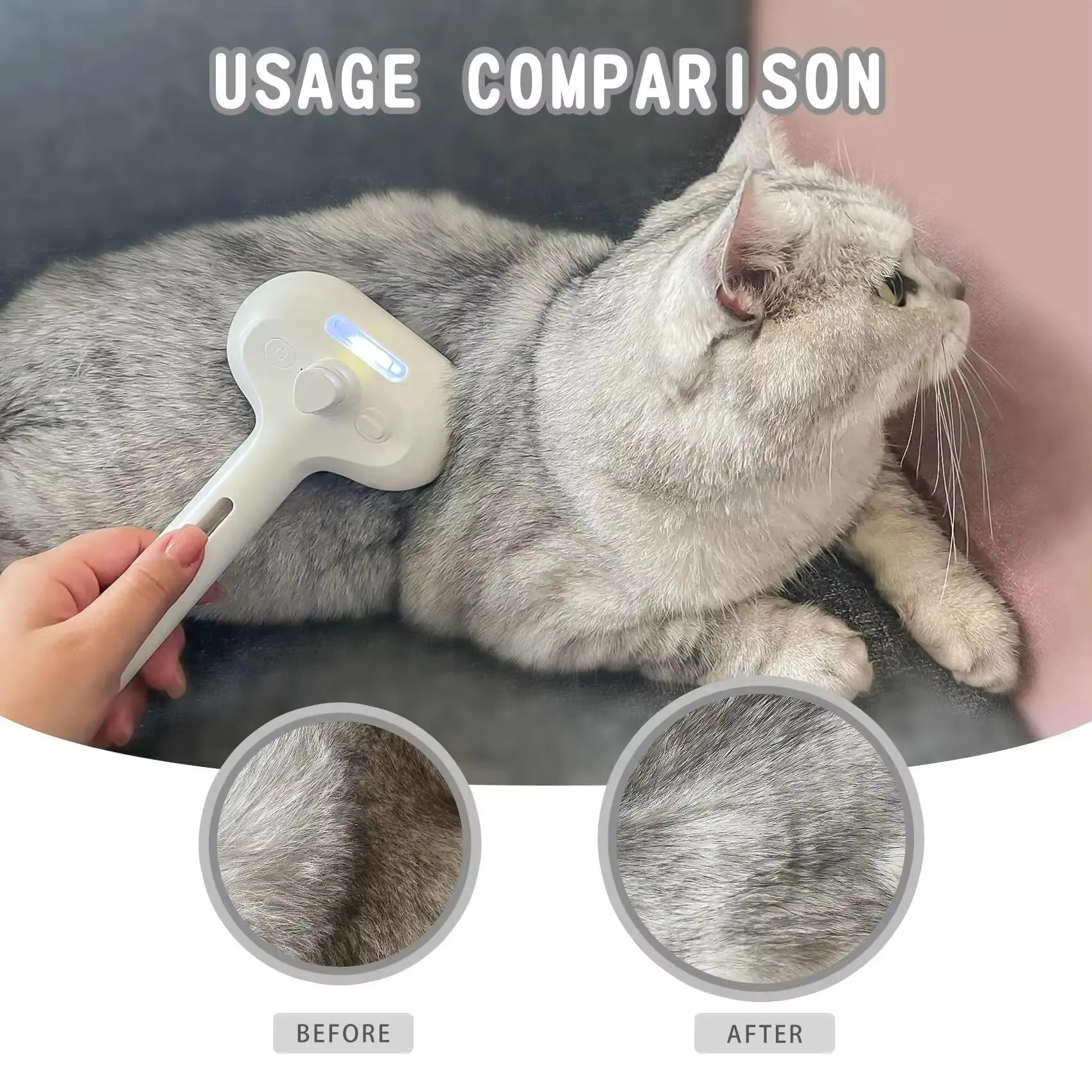 3-In-1 Dog Hair Brush Cat Hair Brush Electric Pet Cleaning Brush Steam Spray Brush Massage Hair Removal Comb Anti-Tangle Brush