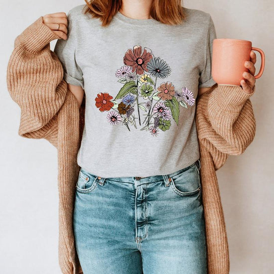 Women'S Graphic Tees, Wildflower T-Shirt, Boho Floral T-Shirt, Inspirational T-Shirt, Flower T-Shirt, Plant Lover T-Shirt, Gardener T-Shirt, Nature Lover