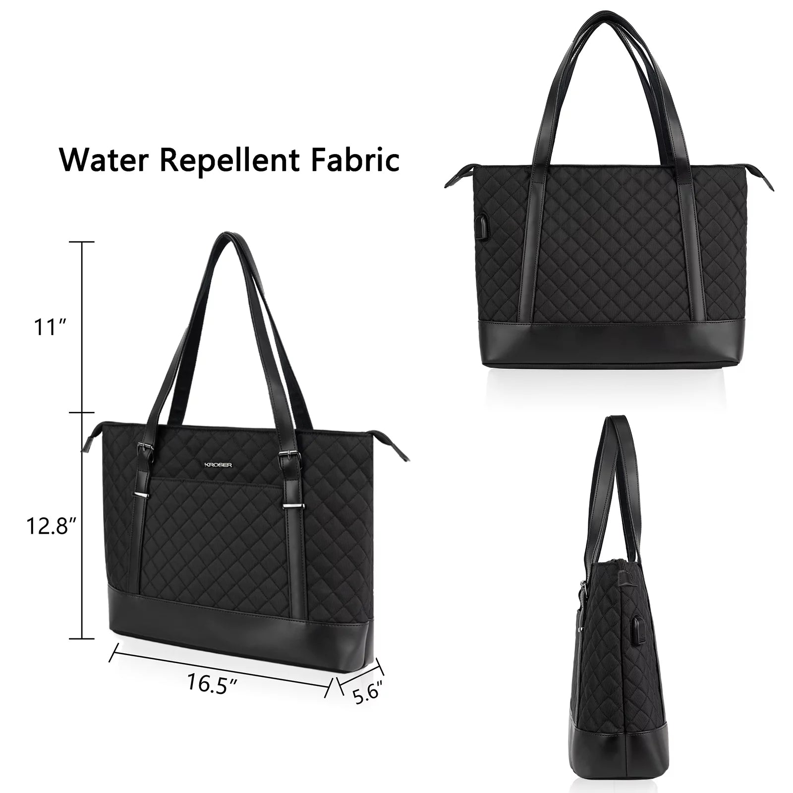 Laptop Tote Bag 15.6" Computer Bag Shoulder Bag Women Handbag (Quilt)-Black