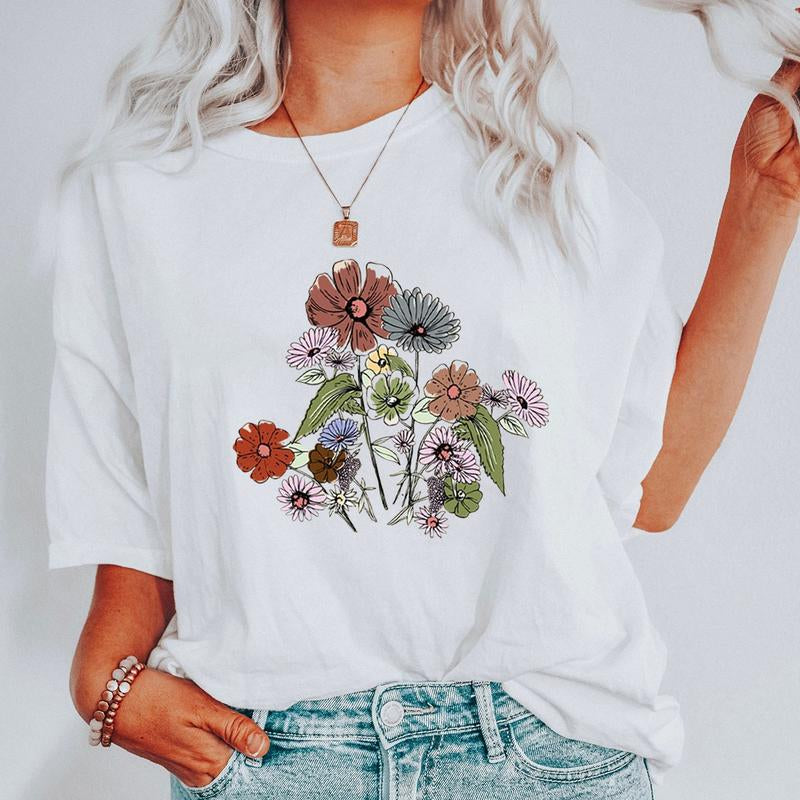 Women'S Graphic Tees, Wildflower T-Shirt, Boho Floral T-Shirt, Inspirational T-Shirt, Flower T-Shirt, Plant Lover T-Shirt, Gardener T-Shirt, Nature Lover