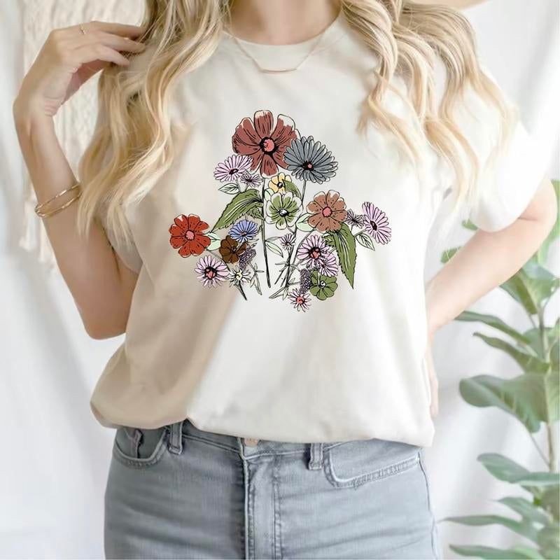 Women'S Graphic Tees, Wildflower T-Shirt, Boho Floral T-Shirt, Inspirational T-Shirt, Flower T-Shirt, Plant Lover T-Shirt, Gardener T-Shirt, Nature Lover