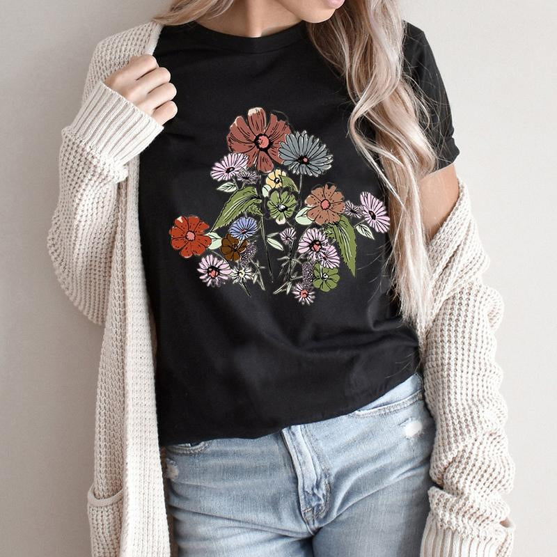 Women'S Graphic Tees, Wildflower T-Shirt, Boho Floral T-Shirt, Inspirational T-Shirt, Flower T-Shirt, Plant Lover T-Shirt, Gardener T-Shirt, Nature Lover