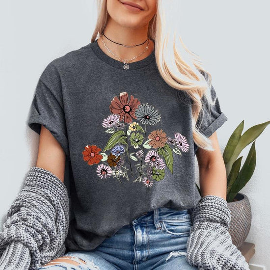 Women'S Graphic Tees, Wildflower T-Shirt, Boho Floral T-Shirt, Inspirational T-Shirt, Flower T-Shirt, Plant Lover T-Shirt, Gardener T-Shirt, Nature Lover